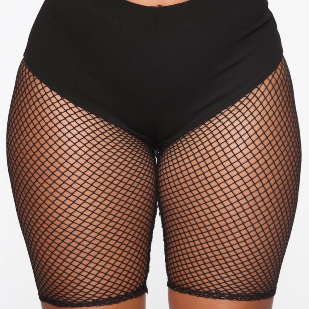 Fishnet biker shorts